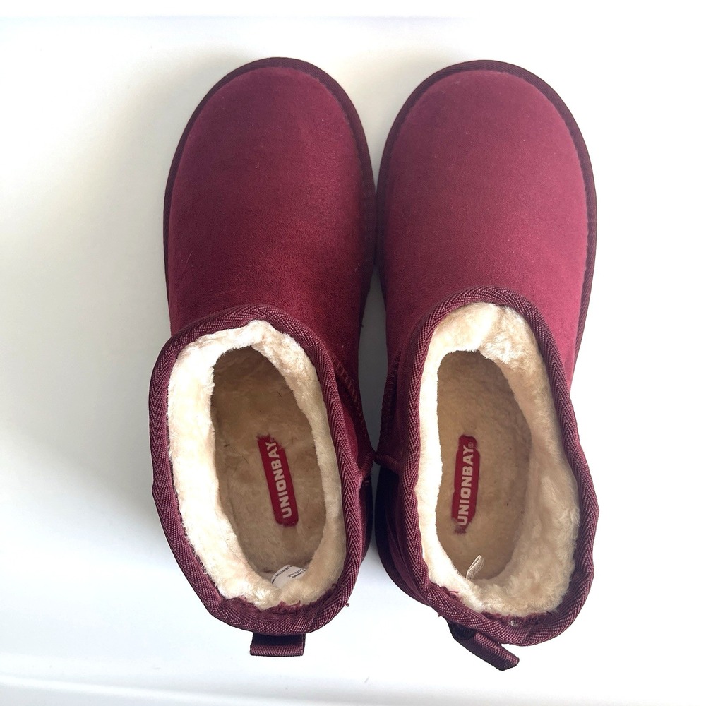 Unionbay Lisette Womens Faux Suede Faux Fur Lined Ankle Boot Size 7.5 Burgundy